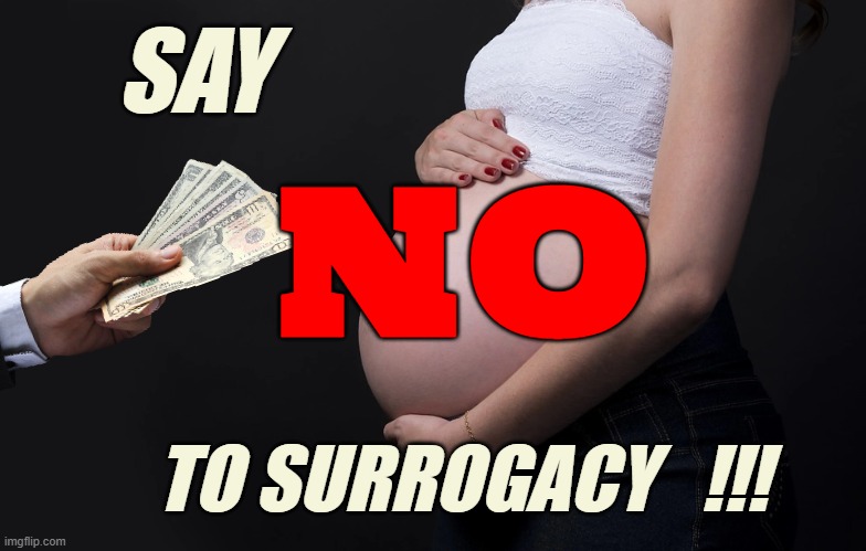 surrogacy | SAY; NO; TO SURROGACY   !!! | image tagged in surrogacy,prostitution,slavery,political meme | made w/ Imgflip meme maker