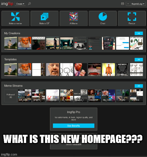 WHAT IS THIS NEW HOMEPAGE??? | made w/ Imgflip meme maker