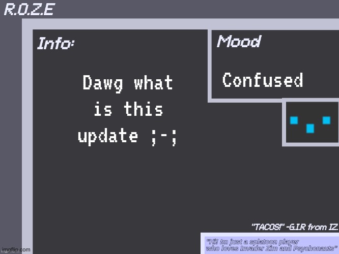 Teaser for a new character soon. Btw gm chat | Confused; Dawg what is this update ;-; | image tagged in r o z e's super cool announcement template | made w/ Imgflip meme maker