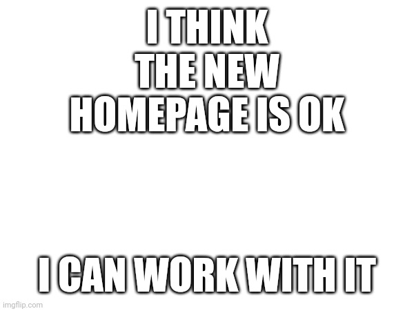 I THINK THE NEW HOMEPAGE IS OK; I CAN WORK WITH IT | made w/ Imgflip meme maker