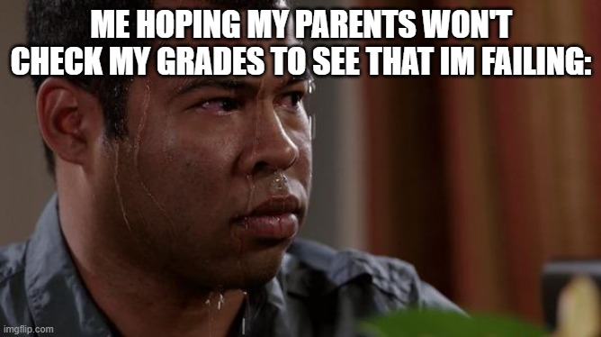 scary | ME HOPING MY PARENTS WON'T CHECK MY GRADES TO SEE THAT IM FAILING: | image tagged in sweating bullets,fun,memes,bad grades,mom | made w/ Imgflip meme maker