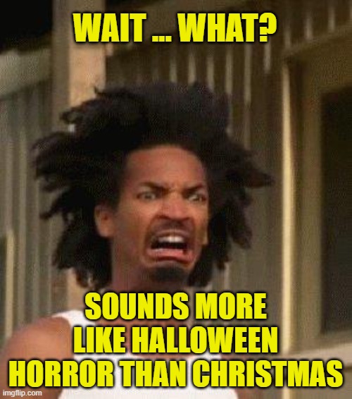 Disgusted Face | WAIT ... WHAT? SOUNDS MORE LIKE HALLOWEEN HORROR THAN CHRISTMAS | image tagged in disgusted face | made w/ Imgflip meme maker