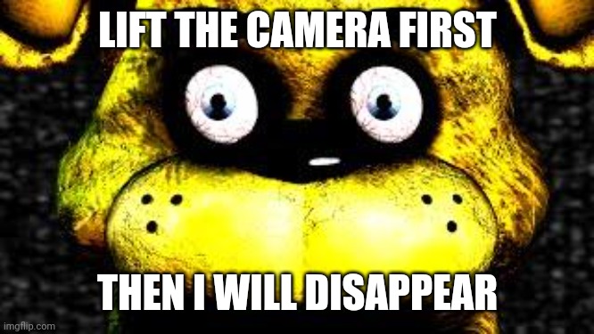 Golden Freddy | LIFT THE CAMERA FIRST THEN I WILL DISAPPEAR | image tagged in golden freddy | made w/ Imgflip meme maker