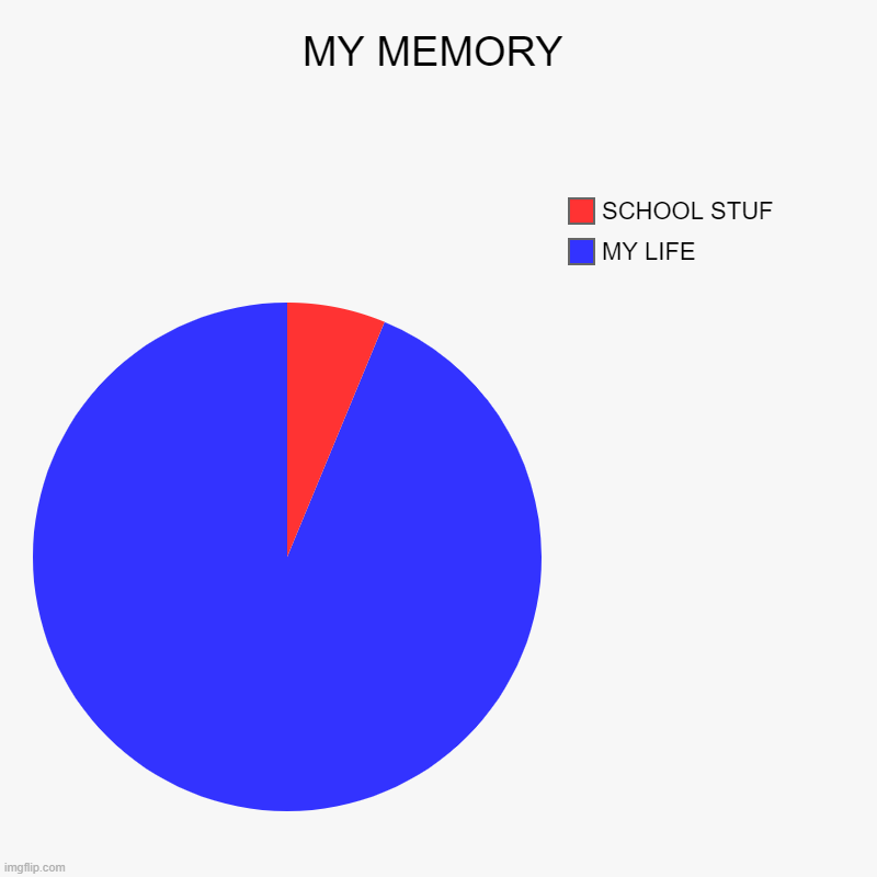 MY MEMORY | MY LIFE, SCHOOL STUF | image tagged in charts,pie charts | made w/ Imgflip chart maker