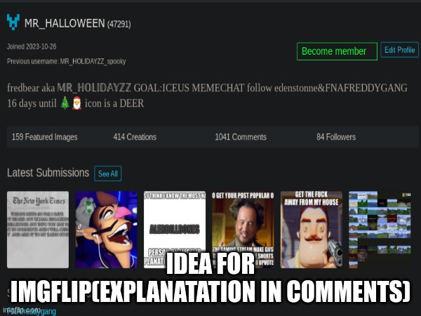 MEMBER IDEA | IDEA FOR IMGFLIP(EXPLANATATION IN COMMENTS) | image tagged in imgflipxxefr,memes,funny,imgflip,fun,ideas | made w/ Imgflip meme maker