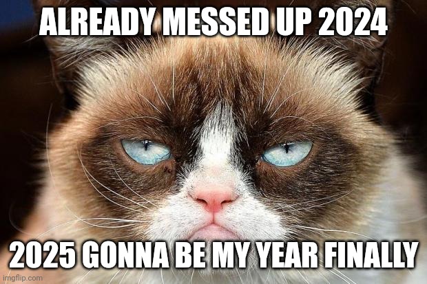 Grumpy Cat Not Amused Meme | ALREADY MESSED UP 2024; 2025 GONNA BE MY YEAR FINALLY | image tagged in memes,grumpy cat not amused,grumpy cat | made w/ Imgflip meme maker