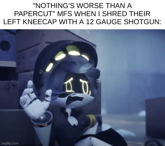 shitpost #20 | "NOTHING'S WORSE THAN A PAPERCUT" MFS WHEN I SHRED THEIR LEFT KNEECAP WITH A 12 GAUGE SHOTGUN: | made w/ Imgflip meme maker