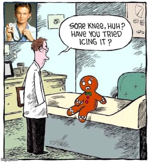 Making sure he's fit to run Gingerbread Man visits the doctor | image tagged in vince vance,gingerbread man,cartoons,comics,doctor visit,christmas | made w/ Imgflip meme maker