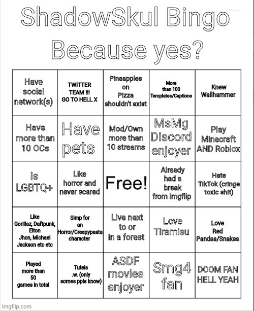 Go ahead (just use the caption button lol) | image tagged in shadow bingo | made w/ Imgflip meme maker