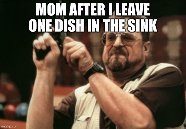 Am I The Only One Around Here | MOM AFTER I LEAVE ONE DISH IN THE SINK | image tagged in memes,am i the only one around here | made w/ Imgflip meme maker