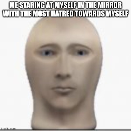 real. | ME STARING AT MYSELF IN THE MIRROR WITH THE MOST HATRED TOWARDS MYSELF | image tagged in front facing meme man | made w/ Imgflip meme maker