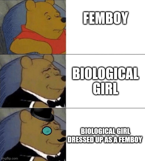 X, Better X, Even Better X | FEMBOY; BIOLOGICAL GIRL; BIOLOGICAL GIRL DRESSED UP AS A FEMBOY | image tagged in x better x even better x | made w/ Imgflip meme maker