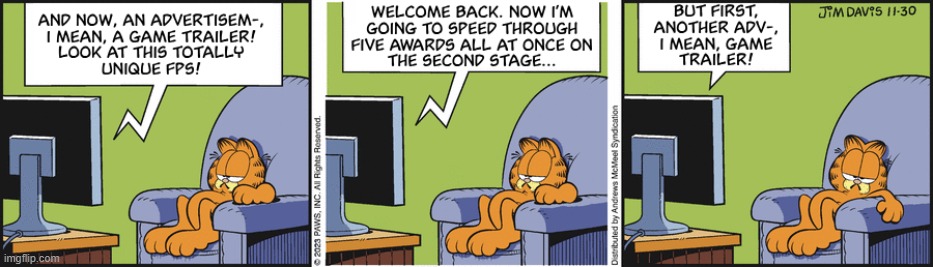 Garfield Watching the Game Awards | image tagged in garfield,the game awards,video games | made w/ Imgflip meme maker