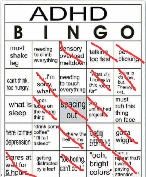 adhd bingo | image tagged in adhd bingo | made w/ Imgflip meme maker