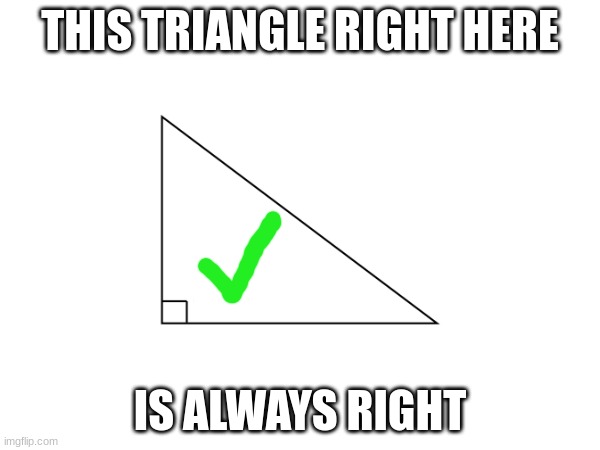 That's right | THIS TRIANGLE RIGHT HERE; IS ALWAYS RIGHT | image tagged in triangle | made w/ Imgflip meme maker