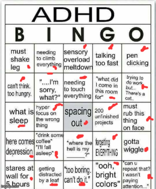 adhd bingo | image tagged in adhd bingo | made w/ Imgflip meme maker