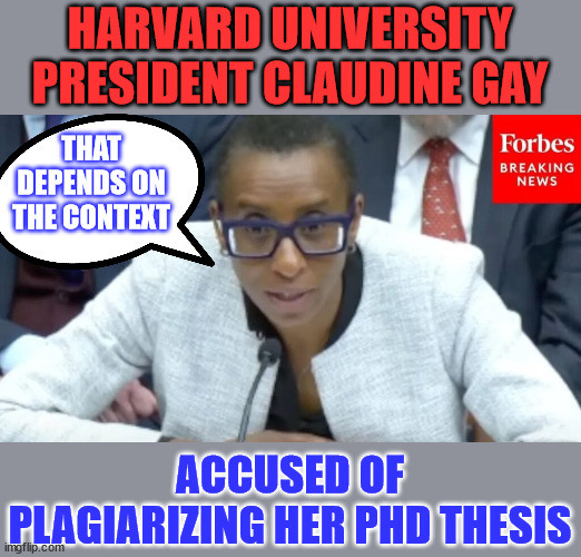 It depends on the context...  Hmm... that seems to be going around a lot... | HARVARD UNIVERSITY PRESIDENT CLAUDINE GAY; THAT DEPENDS ON THE CONTEXT; ACCUSED OF PLAGIARIZING HER PHD THESIS | image tagged in poison ivy,league,cheaters | made w/ Imgflip meme maker