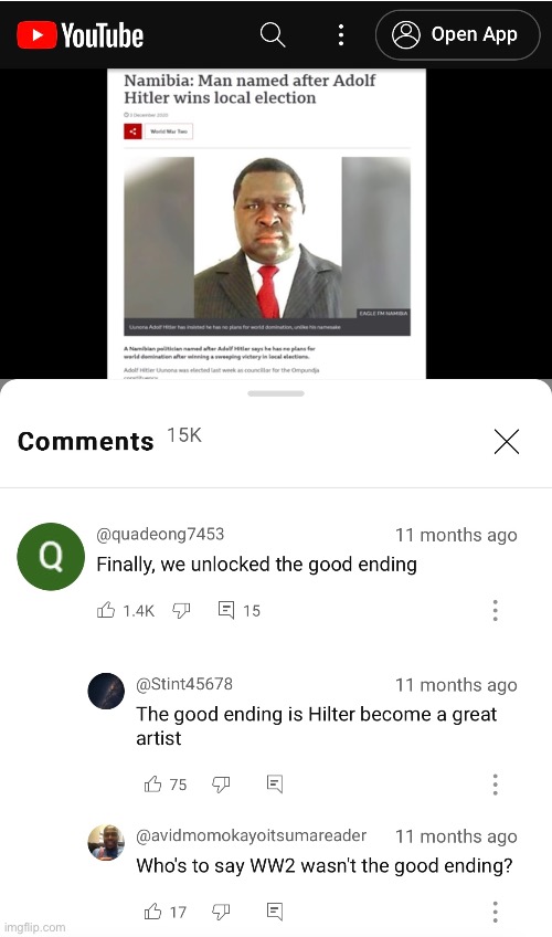Read from the top to the very bottom | image tagged in cursed,youtube comments,adolf hitler,hitler,ww2,wwii | made w/ Imgflip meme maker
