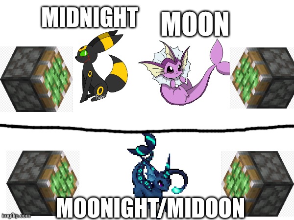 Ahh yes midnight + moon | MOON; MIDNIGHT; MOONIGHT/MIDOON | image tagged in fusion | made w/ Imgflip meme maker