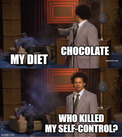 Who Killed Hannibal | CHOCOLATE; MY DIET; WHO KILLED MY SELF-CONTROL? | image tagged in memes,who killed hannibal | made w/ Imgflip meme maker