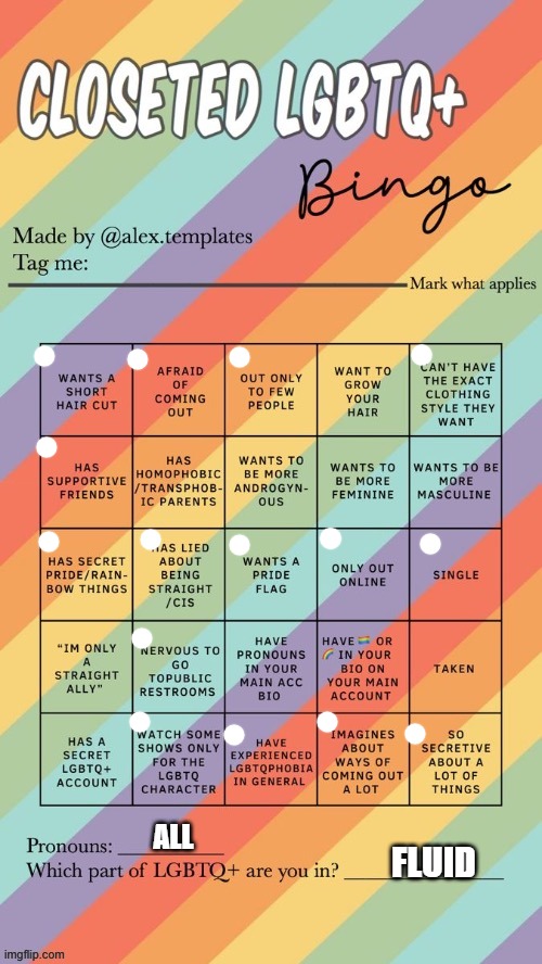 Idk how I tag some1 | ALL; FLUID | image tagged in closeted lgbtq bingo | made w/ Imgflip meme maker