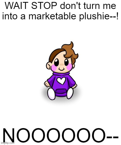 WAIT STOP don't turn me into a marketable plushie--! NOOOOOO-- | made w/ Imgflip meme maker