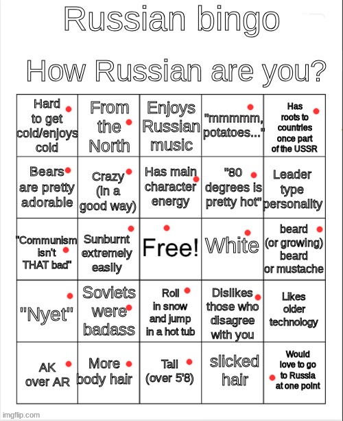 russian bingo | image tagged in russian bingo | made w/ Imgflip meme maker
