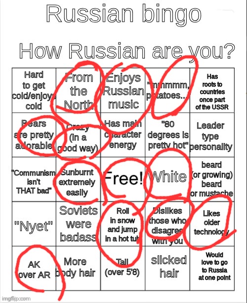 russian bingo | image tagged in russian bingo | made w/ Imgflip meme maker