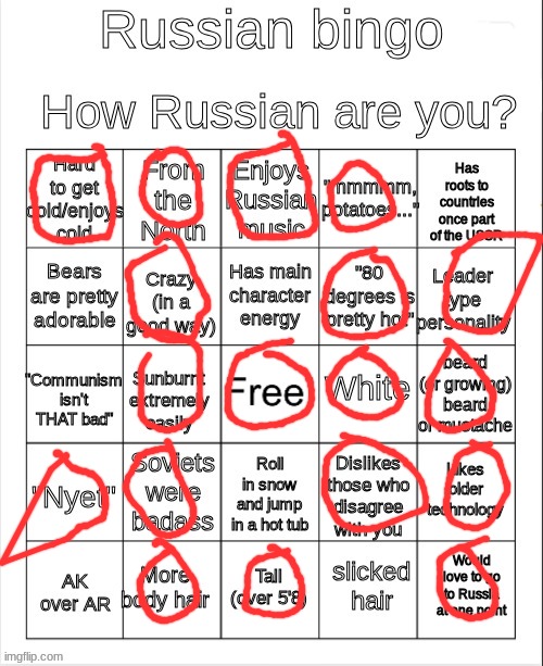 russian bingo | image tagged in russian bingo | made w/ Imgflip meme maker