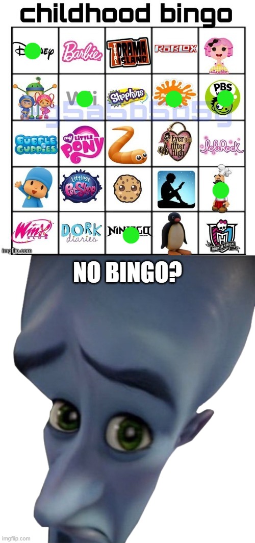 I failed childhood bingo, somehow. | NO BINGO? | image tagged in childhood bingo,megamind | made w/ Imgflip meme maker