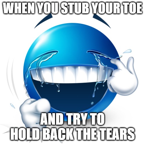 laughing blue emoji | WHEN YOU STUB YOUR TOE; AND TRY TO HOLD BACK THE TEARS | image tagged in laughing blue emoji | made w/ Imgflip meme maker