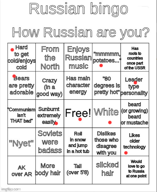 russian bingo | image tagged in russian bingo | made w/ Imgflip meme maker