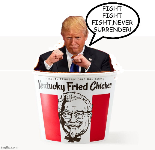 Trump Court NO SHOW | FIGHT FIGHT FIGHT,NEVER SURRENDER! | image tagged in trump never surrender,chickenshit,you are what you eat,maga,kfc,coward | made w/ Imgflip meme maker