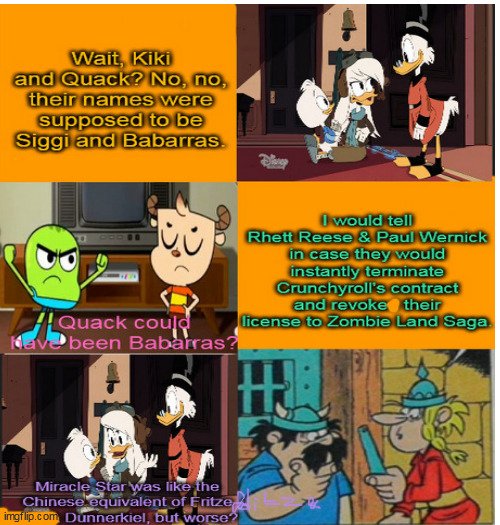 Della Duck comparing Miracle Star to Fritze Blitz und Dunnerkiel after finding out that Zombie Land Saga will be banned in China | image tagged in ducktales,bootleg,chinese | made w/ Imgflip meme maker