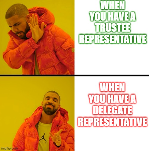 WHEN YOU HAVE A TRUSTEE REPRESENTATIVE; WHEN YOU HAVE A DELEGATE REPRESENTATIVE | image tagged in congress | made w/ Imgflip meme maker