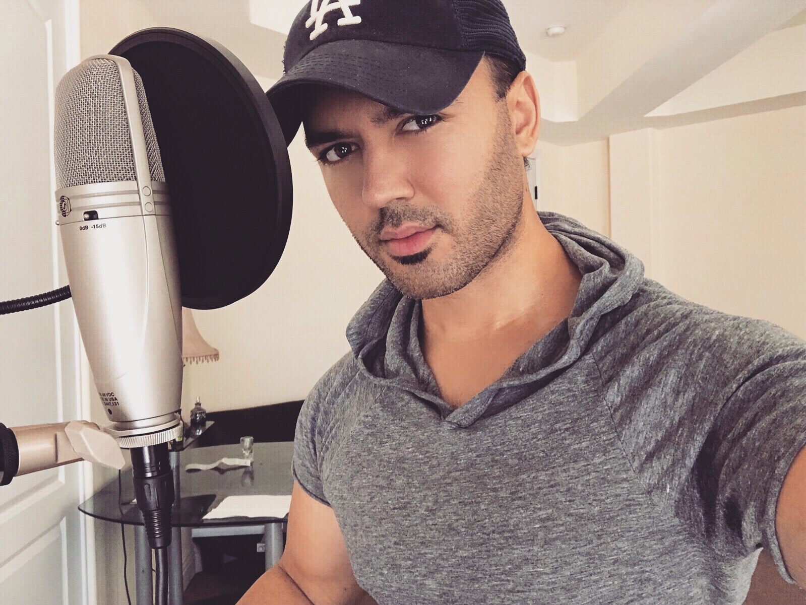 Singer Gibran recording at his home studio Blank Meme Template