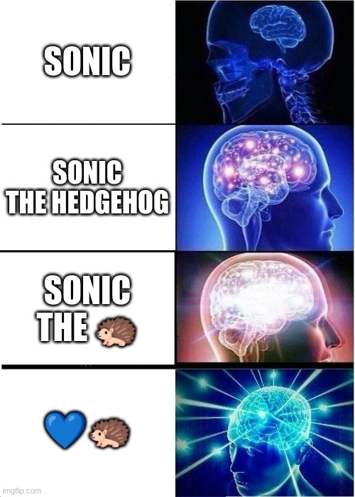 Expanding Brain | SONIC; SONIC THE HEDGEHOG; SONIC THE 🦔; 💙🦔 | image tagged in memes,expanding brain,emoji,emojis,sonic,sonic the hedgehog | made w/ Imgflip meme maker