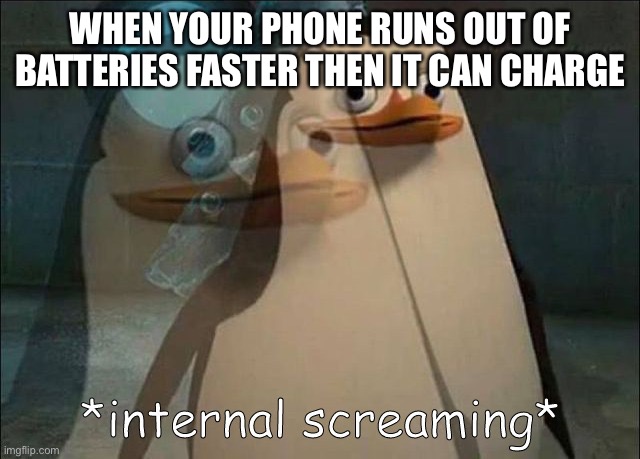 True tho | WHEN YOUR PHONE RUNS OUT OF BATTERIES FASTER THEN IT CAN CHARGE | image tagged in private internal screaming,phone,iphone,charger | made w/ Imgflip meme maker