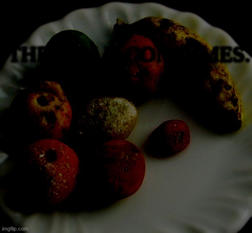 54 68 65 72 65 20 69 73 20 73 6F 6D 65 74 68 69 6E 67 20 69 6E 20 79 6F 75 72 20 72 6F 6F 6D 2E | THE MOLD CONSUMES. | image tagged in moldy fruit | made w/ Imgflip meme maker