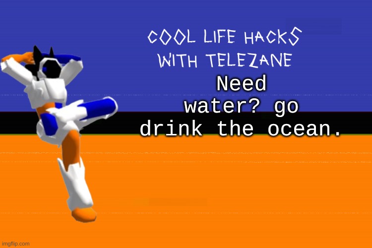cool life hacks with telezane | Need water? go drink the ocean. | image tagged in cool life hacks with telezane | made w/ Imgflip meme maker