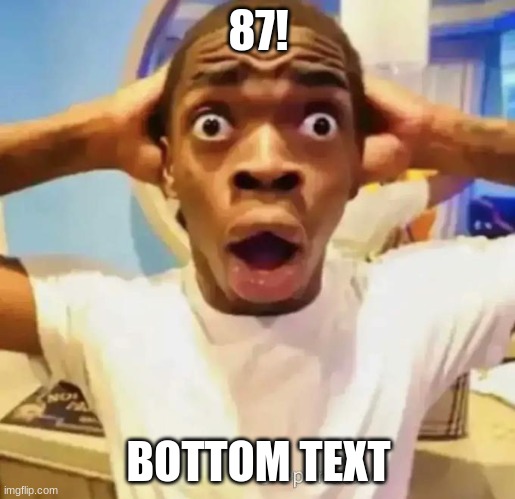 Shocked black guy | 87! BOTTOM TEXT | image tagged in shocked black guy | made w/ Imgflip meme maker