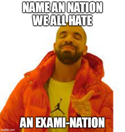 NAME AN NATION WE ALL HATE; AN EXAMI-NATION | image tagged in funny meme | made w/ Imgflip meme maker