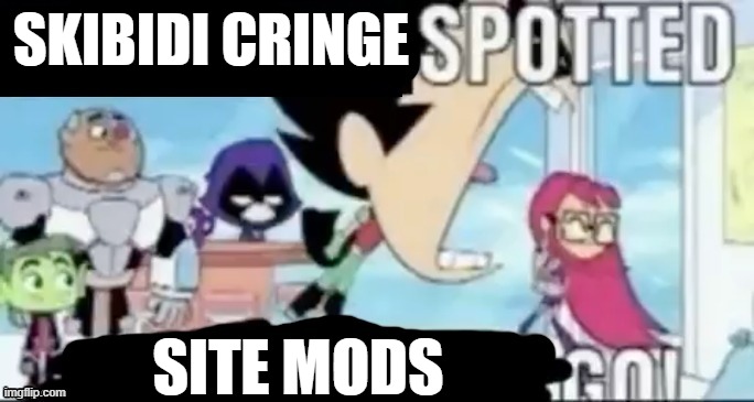 X Spotted, X Go | SKIBIDI CRINGE; SITE MODS | image tagged in x spotted x go | made w/ Imgflip meme maker