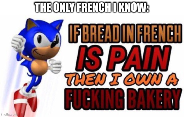 french. | THE ONLY FRENCH I KNOW: | image tagged in if bread in french is pain | made w/ Imgflip meme maker