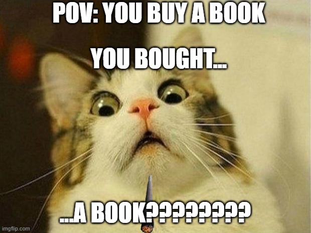 read a book | POV: YOU BUY A BOOK; YOU BOUGHT... …A BOOK???????? | image tagged in memes,scared cat | made w/ Imgflip meme maker