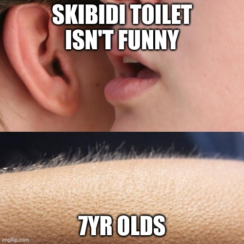 true | SKIBIDI TOILET ISN'T FUNNY; 7YR OLDS | image tagged in whisper and goosebumps | made w/ Imgflip meme maker