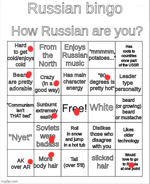 russian bingo | image tagged in russian bingo | made w/ Imgflip meme maker