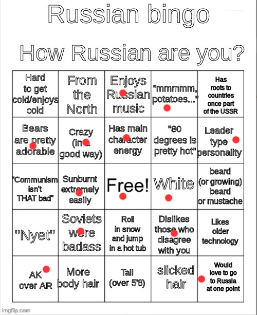 I’m learning Russian on Duolingo hehe | image tagged in russian bingo | made w/ Imgflip meme maker