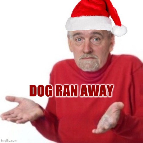 Bummer Santa | DOG RAN AWAY | image tagged in bummer santa,santa claus,dog,sadness,christmas,what if i told you | made w/ Imgflip meme maker