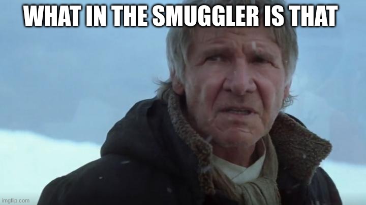 Han Solo (TFA) | WHAT IN THE SMUGGLER IS THAT | image tagged in han solo tfa | made w/ Imgflip meme maker